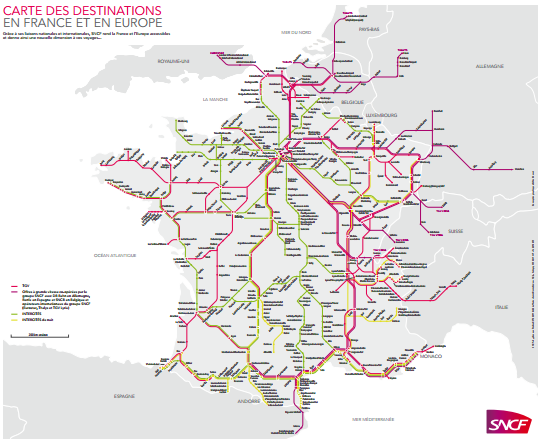 carte réseau lignes train SNCF France Europe